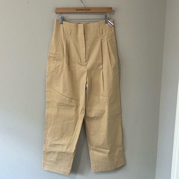 DEREK LAM 10 CROSBY Pant Linen blend wide leg pants Beige Pockets Sz 12 NEW - Picture 3 of 14
